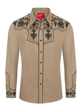 Indlæs billede til gallerivisning Garret - Herreskjorte med vestlig cowboybroderi 🍋