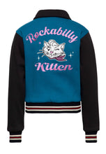 Indlæs billede til gallerivisning Collegejakke Rockabilly Kitten - Sort/blå ☘️
