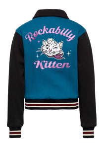 Collegejakke Rockabilly Kitten - Sort/blå ☘️