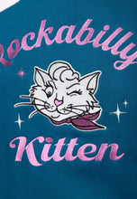 Indlæs billede til gallerivisning Collegejakke Rockabilly Kitten - Sort/blå ☘️
