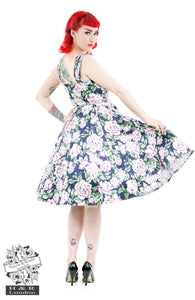 Navy pink Peony - kjole