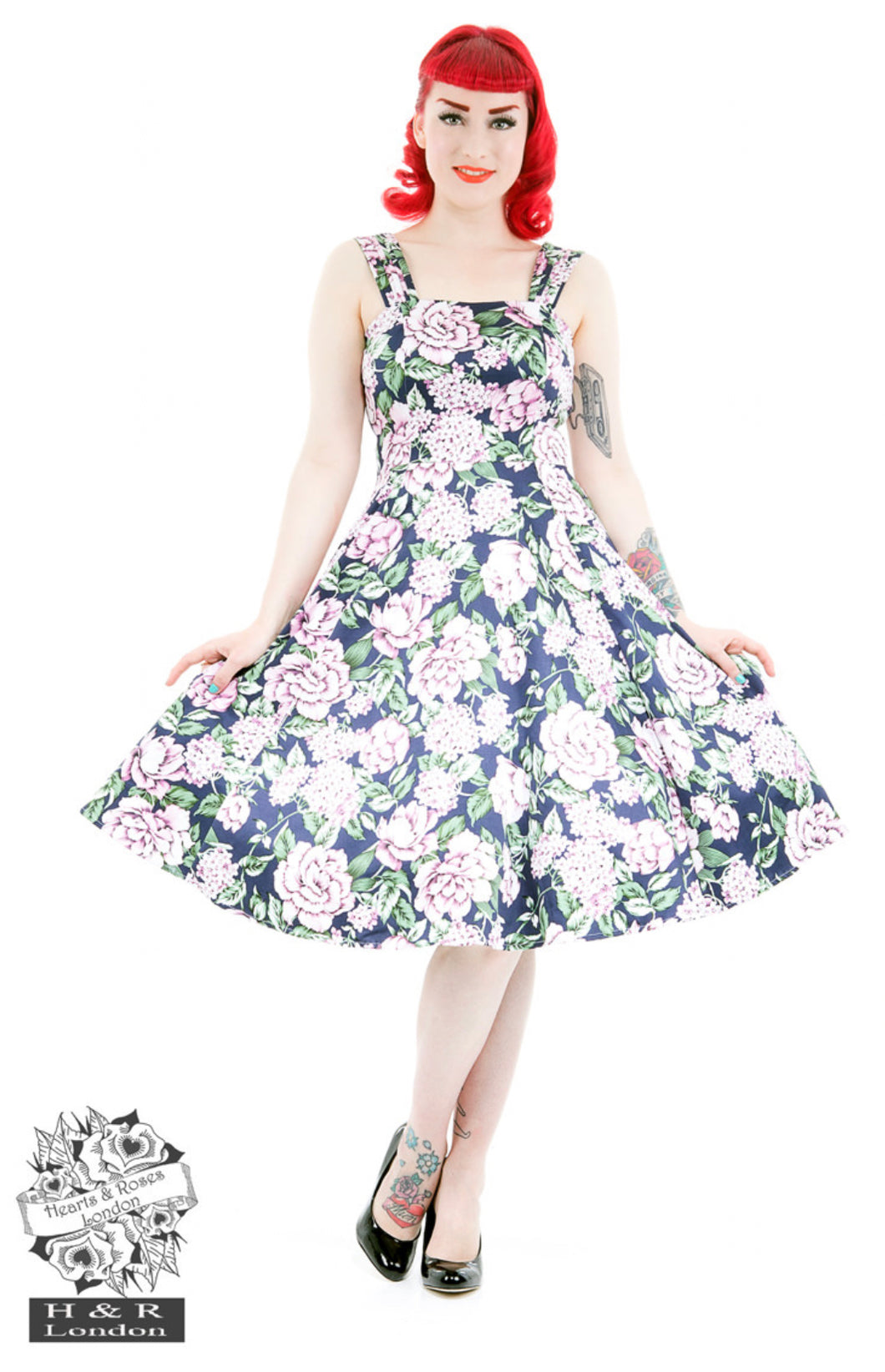 Navy pink Peony - kjole