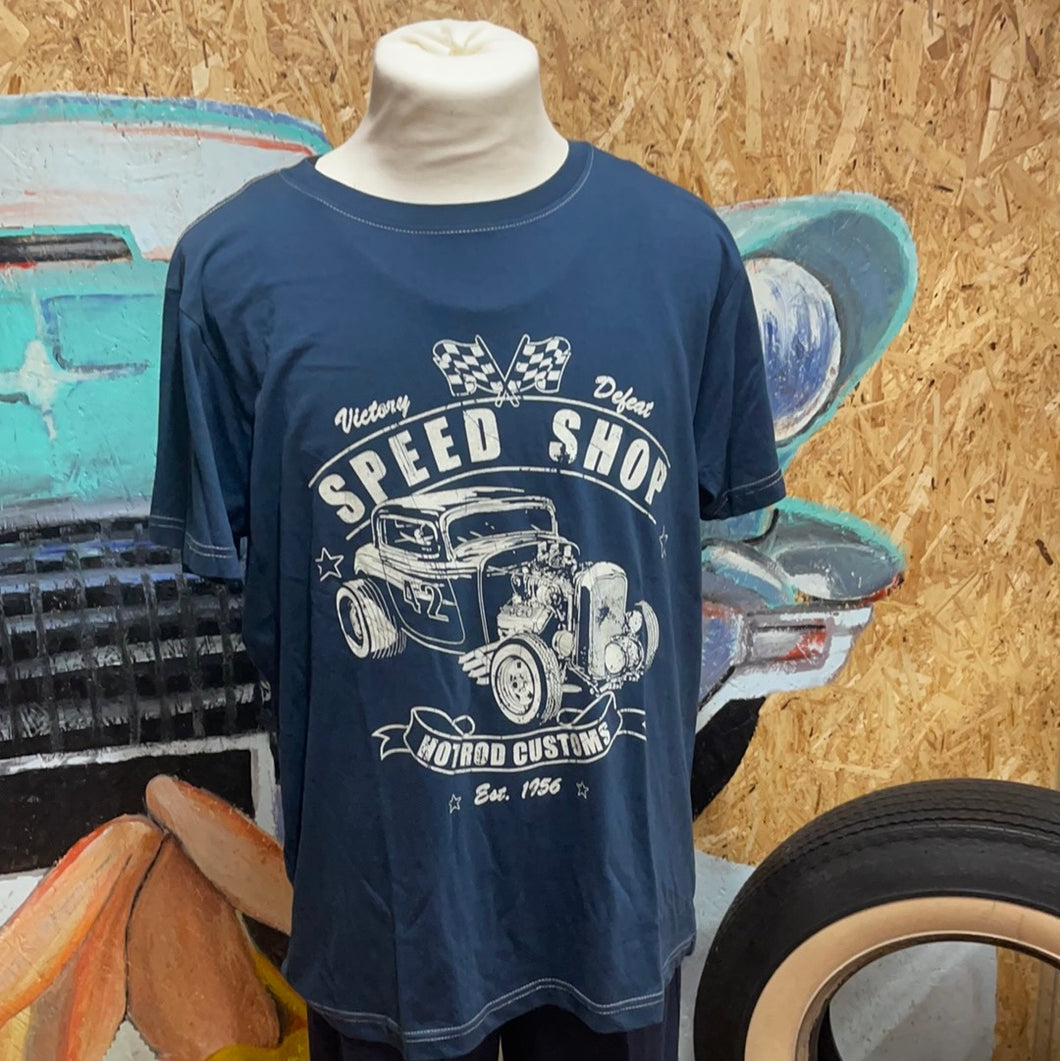 Speed Shop Hot Rod Customs- t-shirt blå